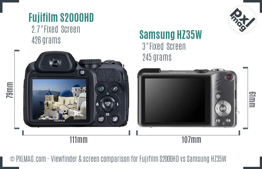 Fujifilm S2000HD vs Samsung HZ35W Screen and Viewfinder comparison