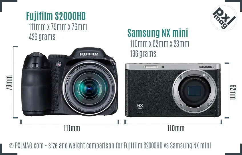 Fujifilm S2000HD vs Samsung NX mini size comparison