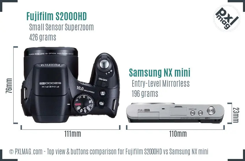 Fujifilm S2000HD vs Samsung NX mini top view buttons comparison