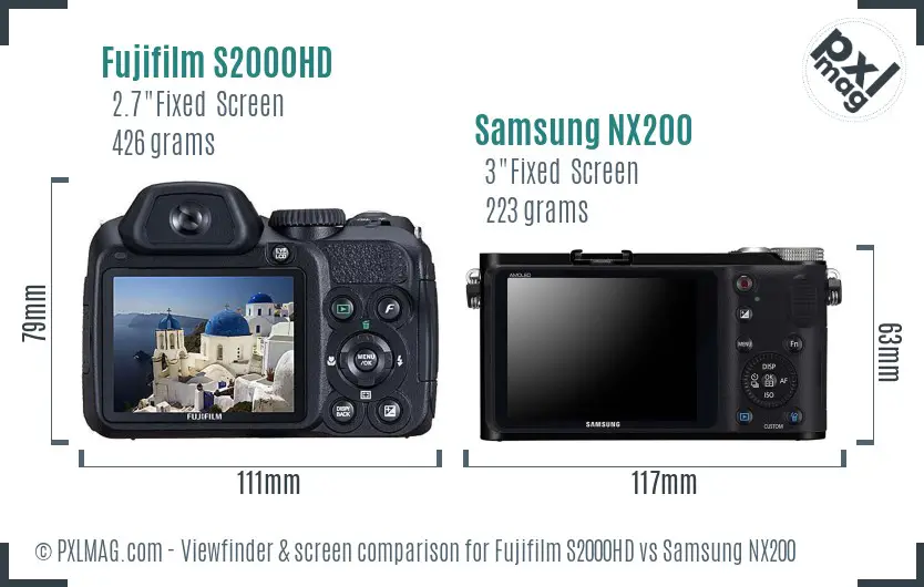Fujifilm S2000HD vs Samsung NX200 Screen and Viewfinder comparison