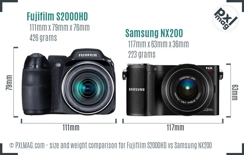 Fujifilm S2000HD vs Samsung NX200 size comparison