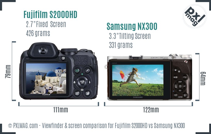 Fujifilm S2000HD vs Samsung NX300 Screen and Viewfinder comparison
