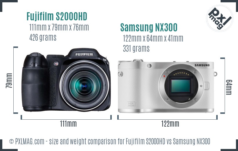 Fujifilm S2000HD vs Samsung NX300 size comparison Fujifilm S2000HD vs Samsung NX300 size comparison