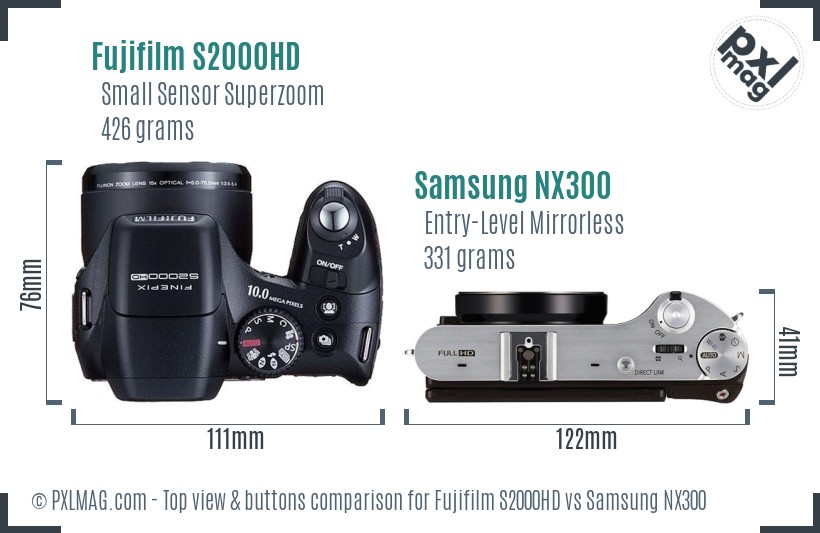 Fujifilm S2000HD vs Samsung NX300 top view buttons comparison