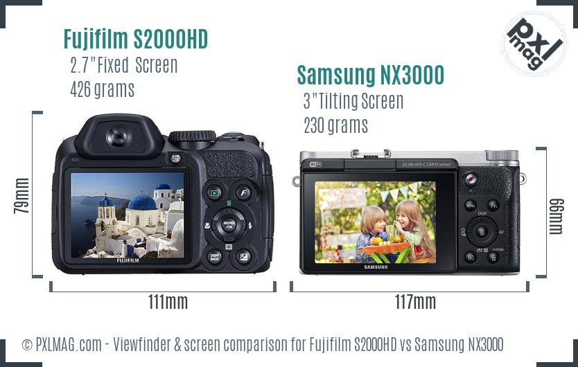 Fujifilm S2000HD vs Samsung NX3000 Screen and Viewfinder comparison