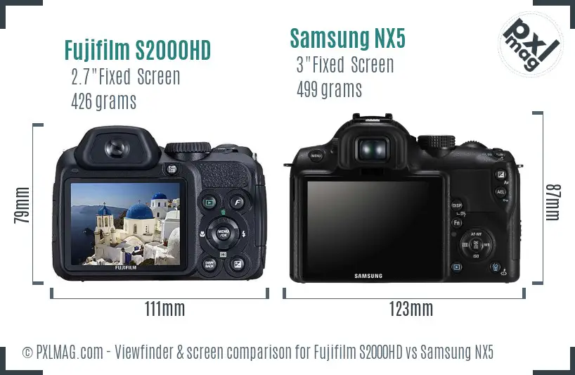 Fujifilm S2000HD vs Samsung NX5 Screen and Viewfinder comparison