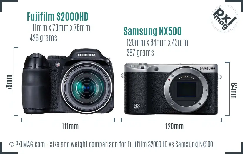 Fujifilm S2000HD vs Samsung NX500 size comparison