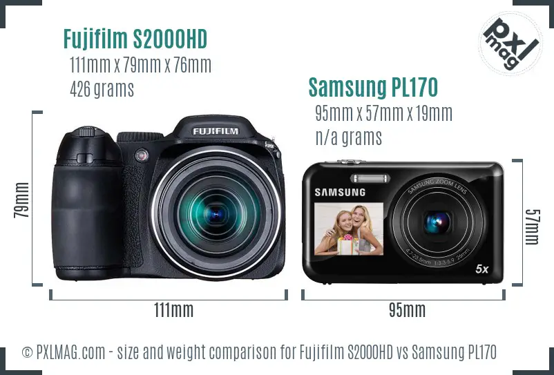 Fujifilm S2000HD vs Samsung PL170 size comparison