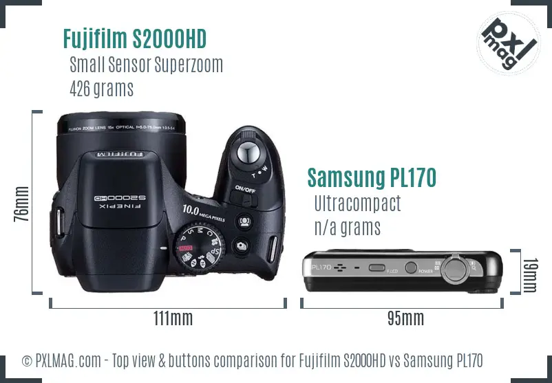 Fujifilm S2000HD vs Samsung PL170 top view buttons comparison