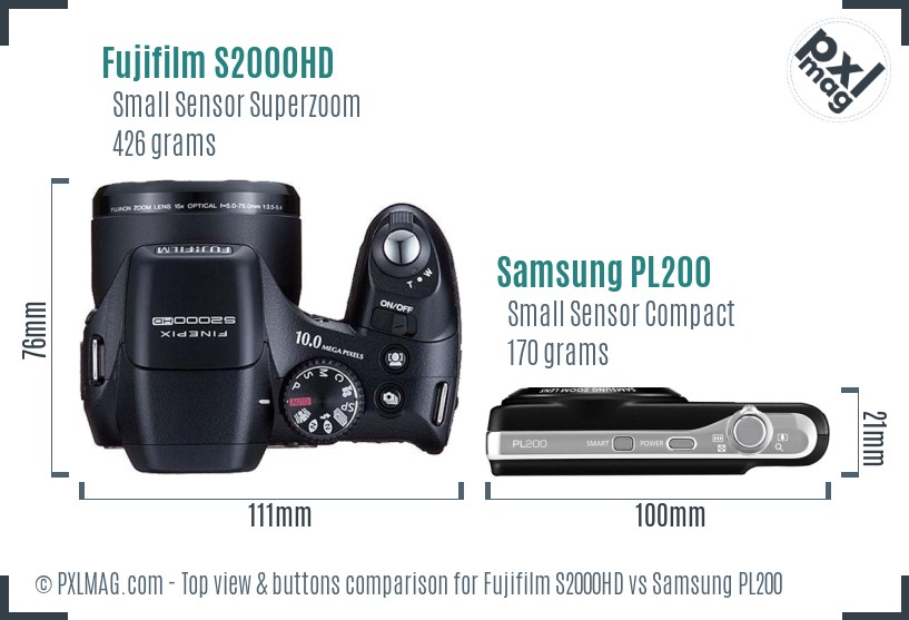Fujifilm S2000HD vs Samsung PL200 top view buttons comparison