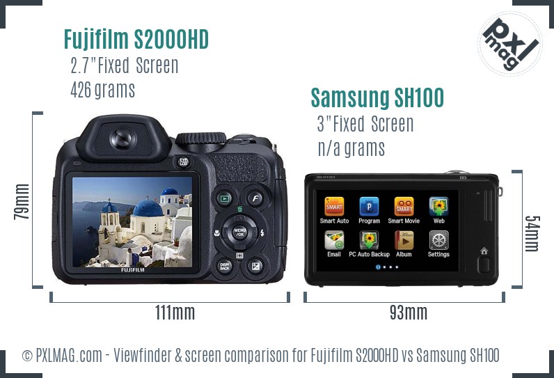 Fujifilm S2000HD vs Samsung SH100 Screen and Viewfinder comparison