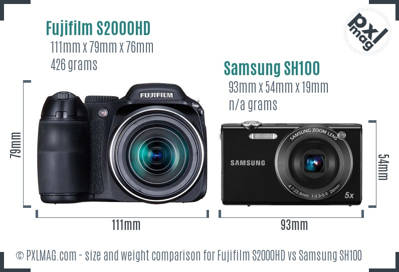 Fujifilm S2000HD vs Samsung SH100 size comparison Fujifilm S2000HD vs Samsung SH100 size comparison