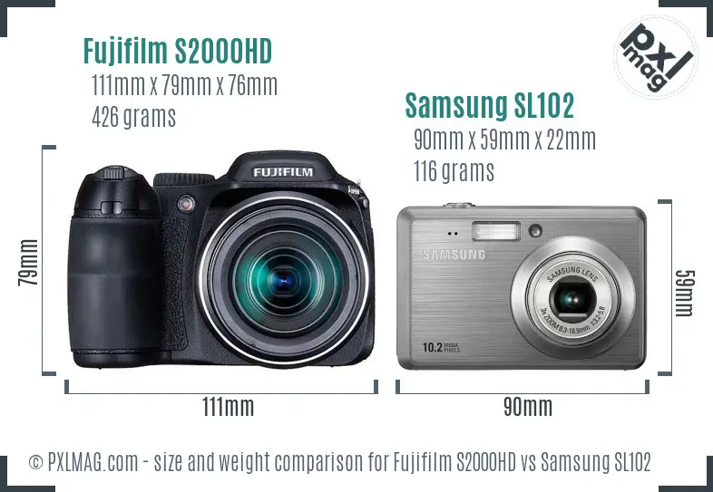 Fujifilm S2000HD vs Samsung SL102 size comparison Fujifilm S2000HD vs Samsung SL102 size comparison