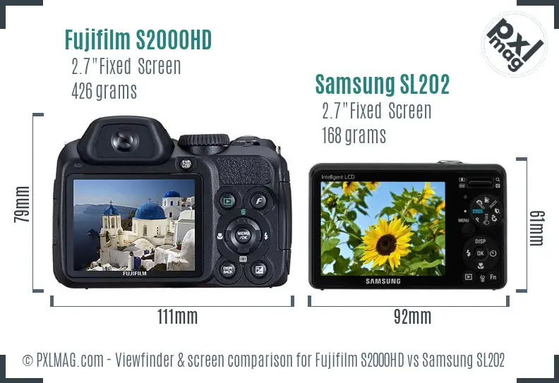 Fujifilm S2000HD vs Samsung SL202 Screen and Viewfinder comparison Fujifilm S2000HD vs Samsung SL202 Screen and Viewfinder comparison