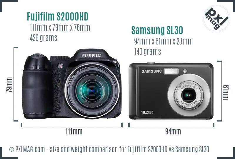 Fujifilm S2000HD vs Samsung SL30 size comparison Fujifilm S2000HD vs Samsung SL30 size comparison