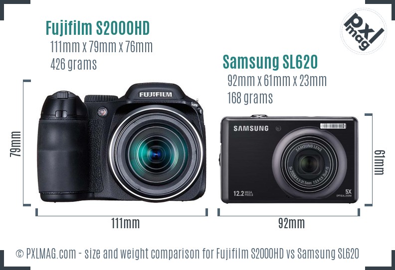 Fujifilm S2000HD vs Samsung SL620 size comparison