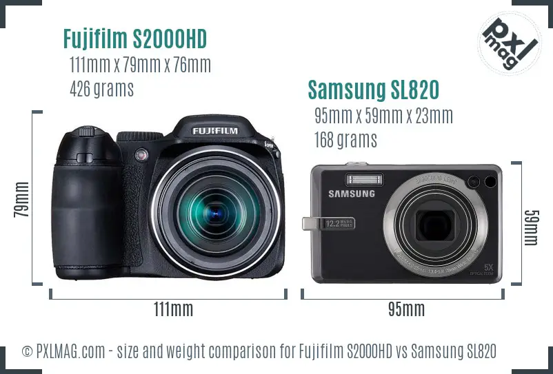 Fujifilm S2000HD vs Samsung SL820 size comparison