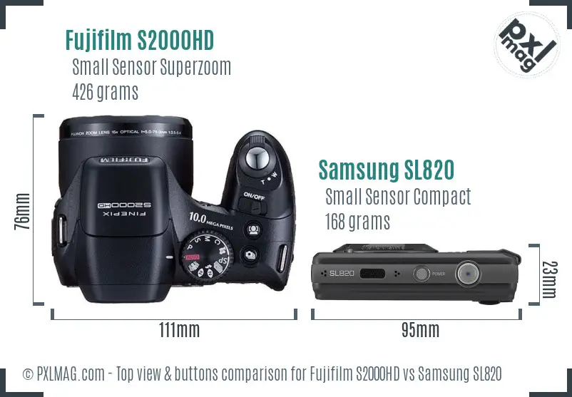 Fujifilm S2000HD vs Samsung SL820 top view buttons comparison