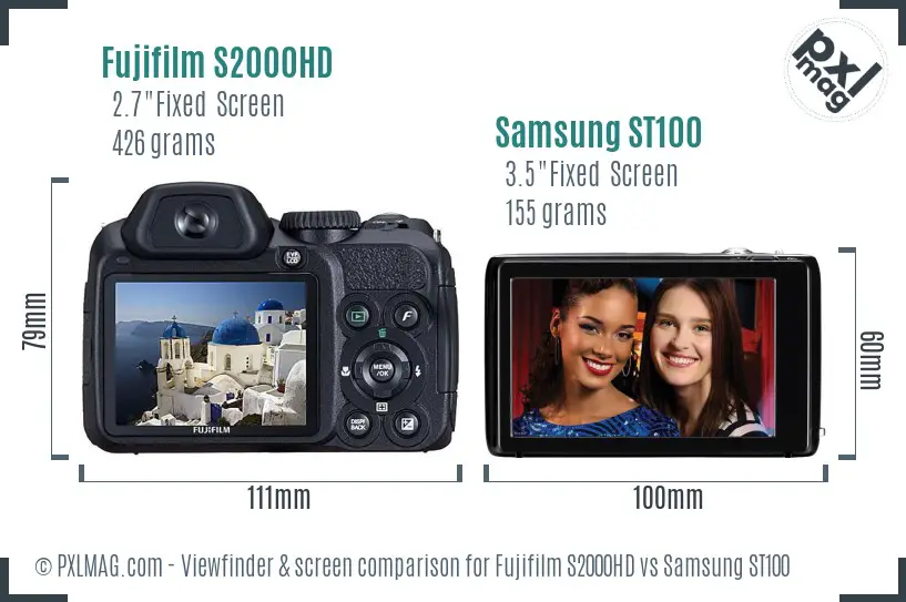 Fujifilm S2000HD vs Samsung ST100 Screen and Viewfinder comparison