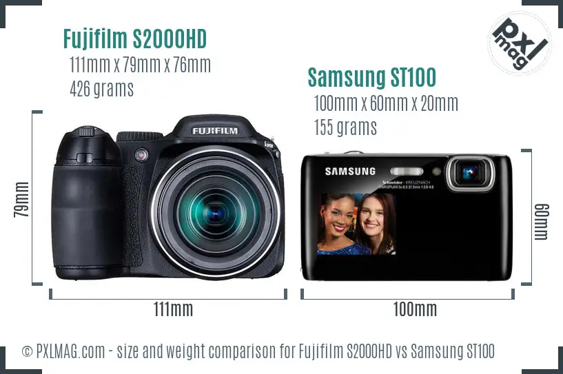 Fujifilm S2000HD vs Samsung ST100 size comparison