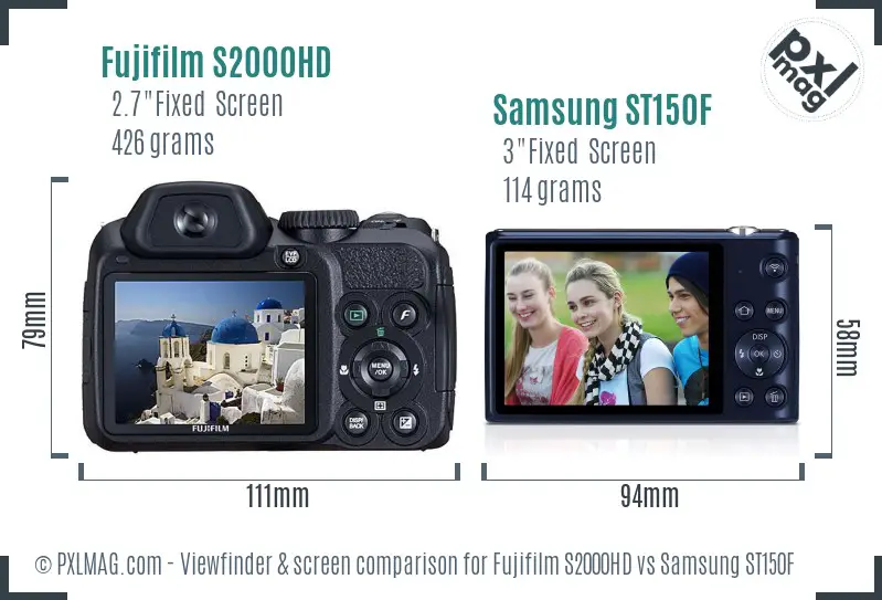 Fujifilm S2000HD vs Samsung ST150F Screen and Viewfinder comparison Fujifilm S2000HD vs Samsung ST150F Screen and Viewfinder comparison