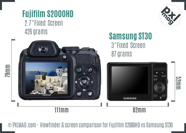Fujifilm S2000HD vs Samsung ST30 Screen and Viewfinder comparison