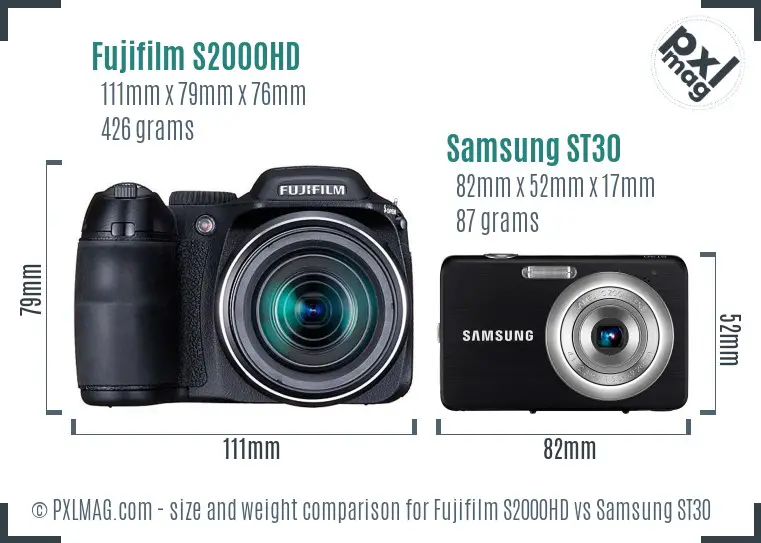 Fujifilm S2000HD vs Samsung ST30 size comparison