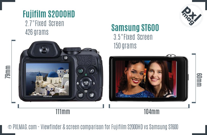 Fujifilm S2000HD vs Samsung ST600 Screen and Viewfinder comparison