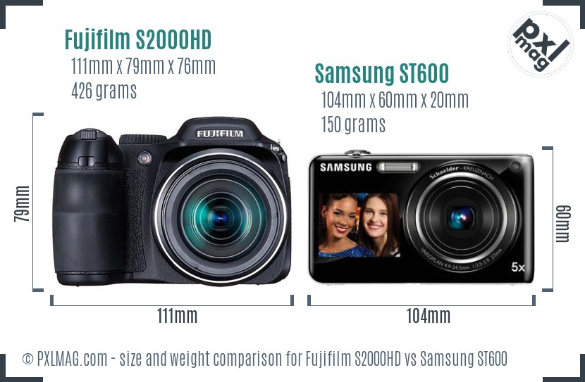 Fujifilm S2000HD vs Samsung ST600 size comparison