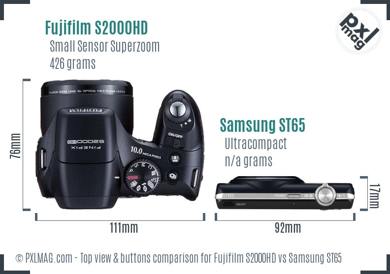 Fujifilm S2000HD vs Samsung ST65 top view buttons comparison