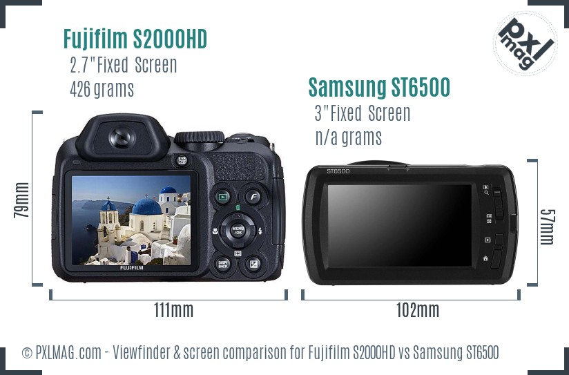 Fujifilm S2000HD vs Samsung ST6500 Screen and Viewfinder comparison