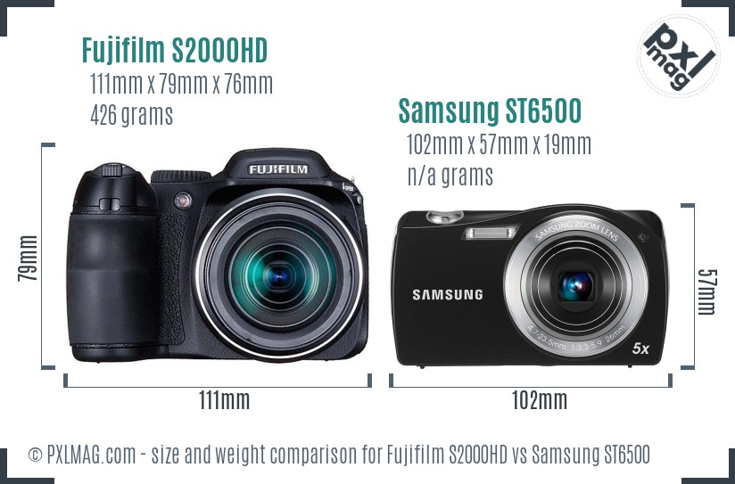 Fujifilm S2000HD vs Samsung ST6500 size comparison