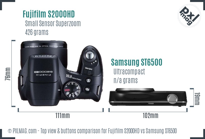 Fujifilm S2000HD vs Samsung ST6500 top view buttons comparison