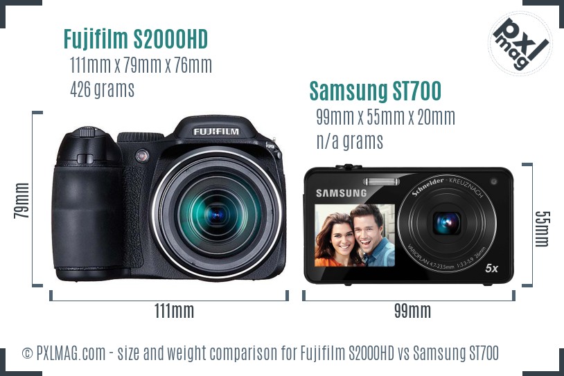Fujifilm S2000HD vs Samsung ST700 size comparison
