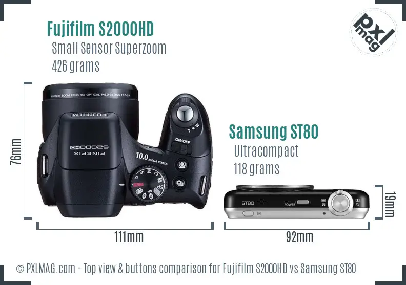 Fujifilm S2000HD vs Samsung ST80 top view buttons comparison