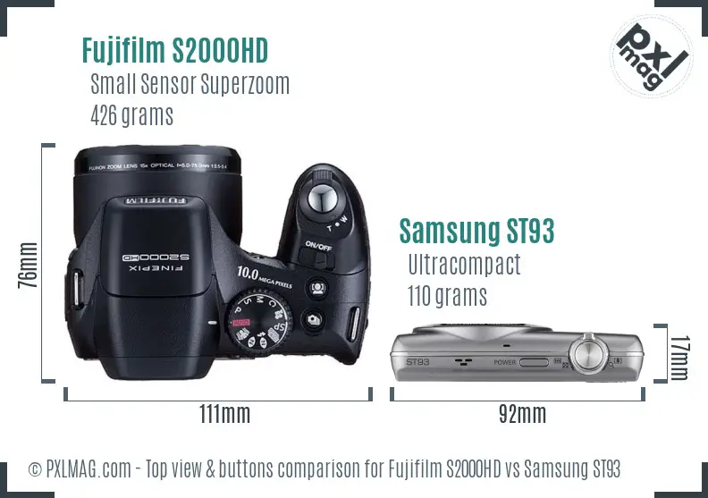 Fujifilm S2000HD vs Samsung ST93 top view buttons comparison