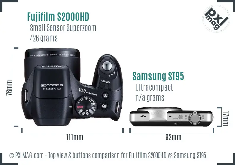 Fujifilm S2000HD vs Samsung ST95 top view buttons comparison