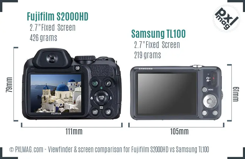Fujifilm S2000HD vs Samsung TL100 Screen and Viewfinder comparison