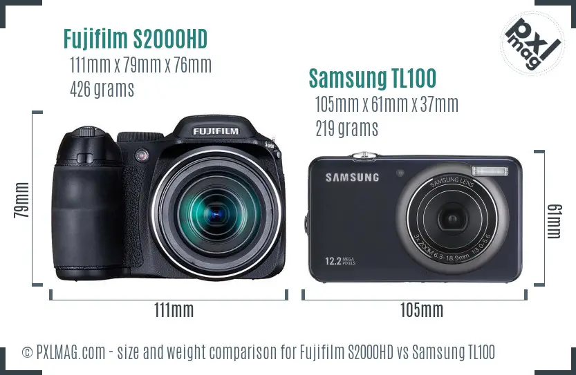 Fujifilm S2000HD vs Samsung TL100 size comparison Fujifilm S2000HD vs Samsung TL100 size comparison