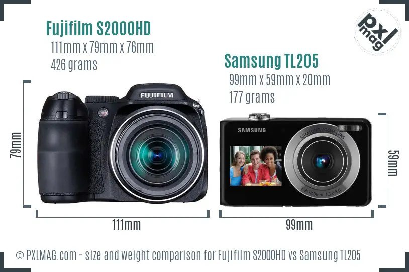 Fujifilm S2000HD vs Samsung TL205 size comparison