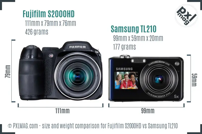 Fujifilm S2000HD vs Samsung TL210 size comparison