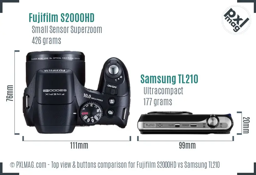 Fujifilm S2000HD vs Samsung TL210 top view buttons comparison