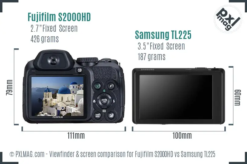 Fujifilm S2000HD vs Samsung TL225 Screen and Viewfinder comparison