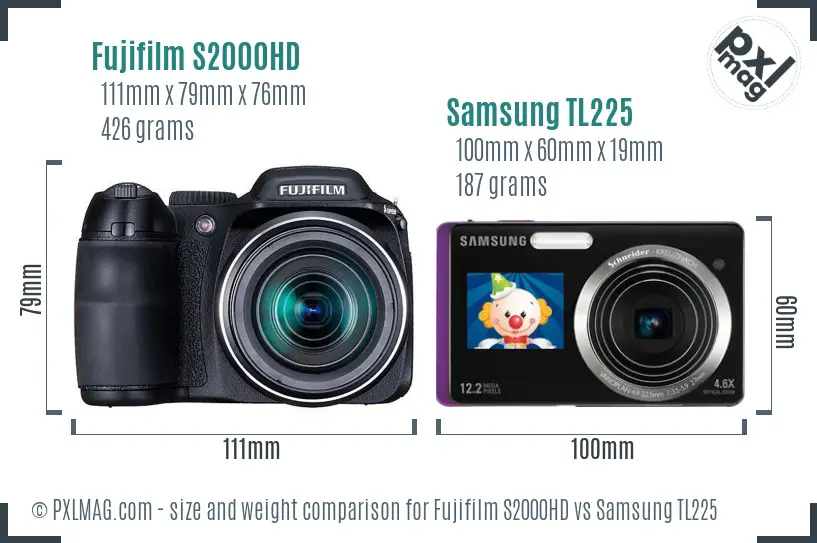 Fujifilm S2000HD vs Samsung TL225 size comparison