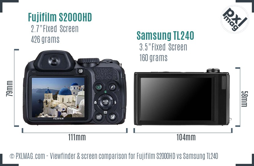 Fujifilm S2000HD vs Samsung TL240 Screen and Viewfinder comparison