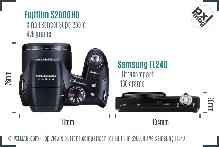 Fujifilm S2000HD vs Samsung TL240 top view buttons comparison