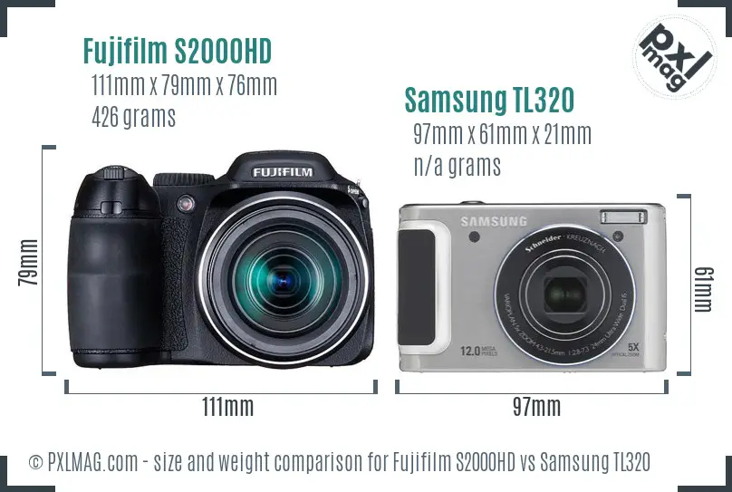 Fujifilm S2000HD vs Samsung TL320 size comparison