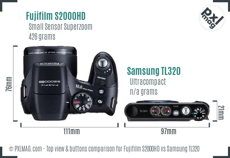 Fujifilm S2000HD vs Samsung TL320 top view buttons comparison