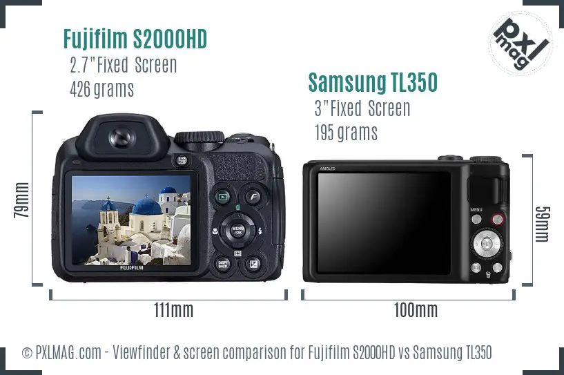 Fujifilm S2000HD vs Samsung TL350 Screen and Viewfinder comparison