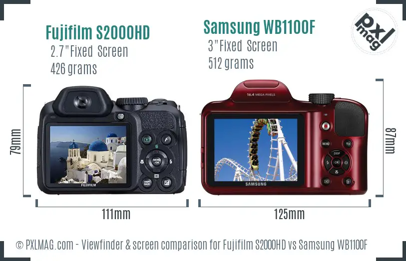 Fujifilm S2000HD vs Samsung WB1100F Screen and Viewfinder comparison